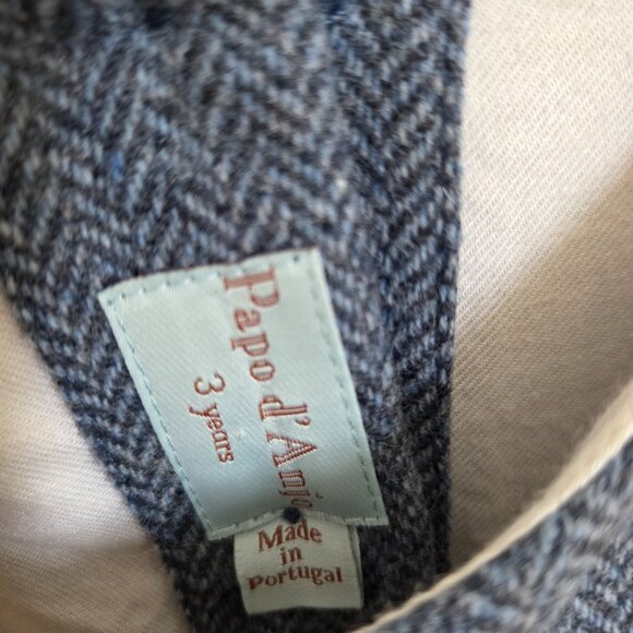 Papo d'anjo blue herringbone wool pinafore dress size 3 girls - Picture 5 of 9